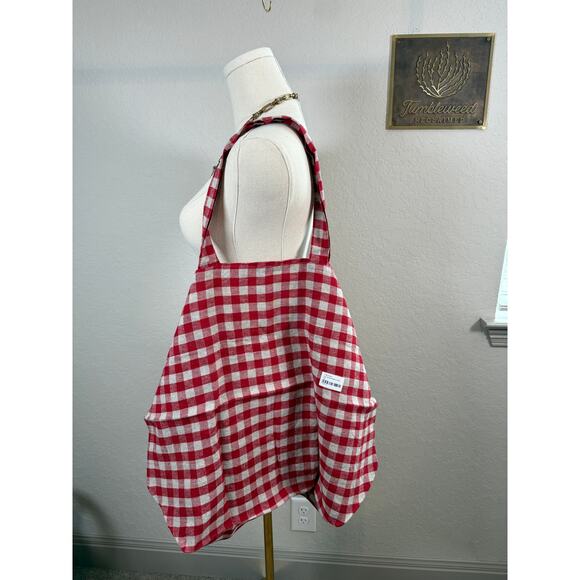 Women's Linen Tales Red Gingham 100% Linen Big Bag Tote Carryall NEW - Picture 4 of 7